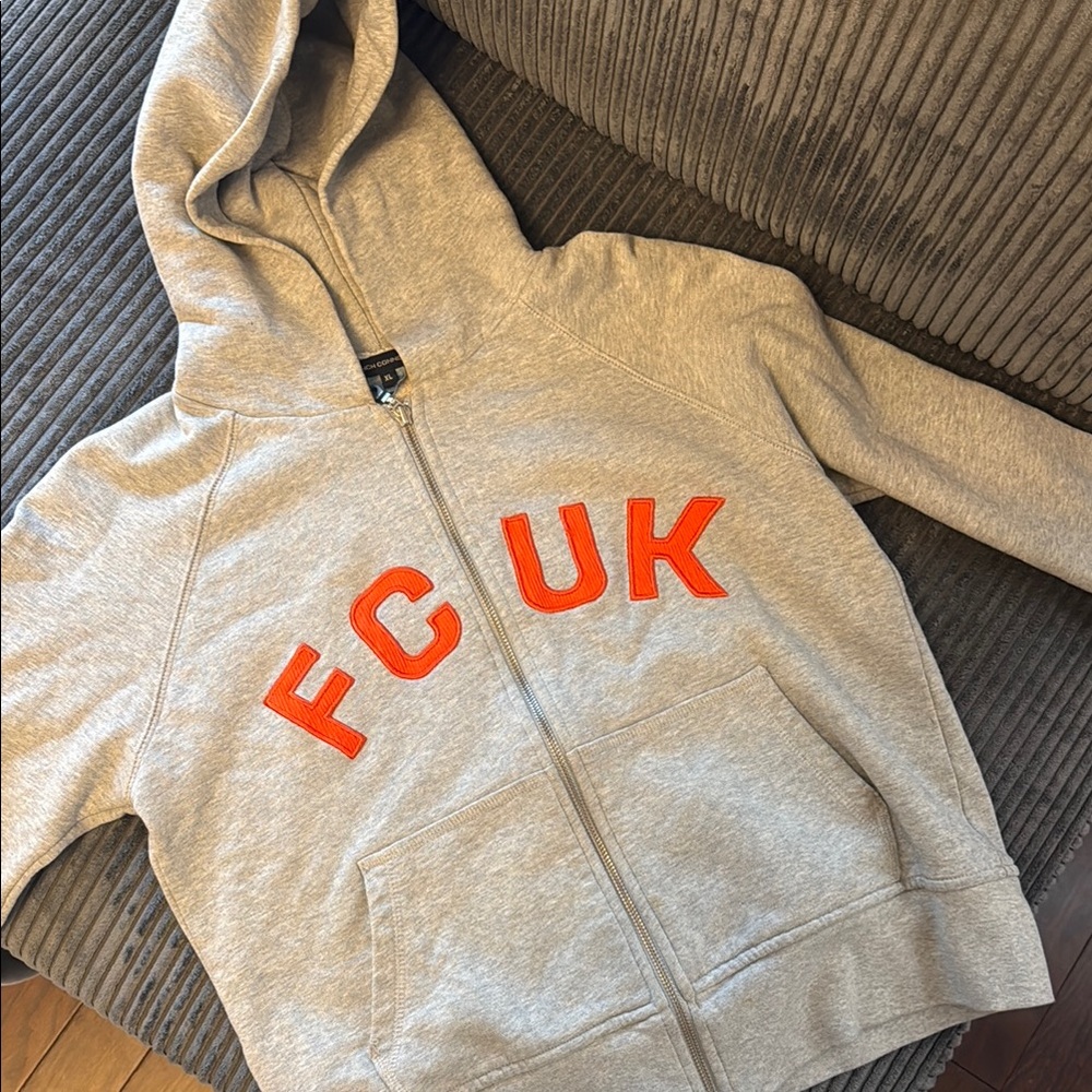 FRENCH CONNECTION Gray Hoodie with Orange Accents